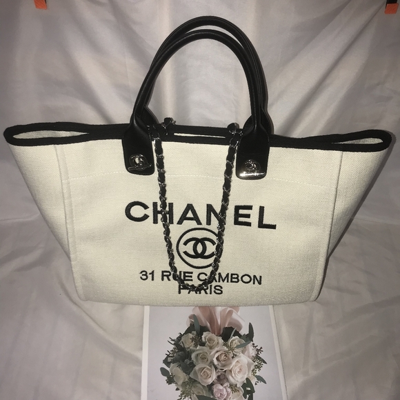 CHANEL Handbags - ✨👜Lucky Day🔥CHANEL Bag Woven Straw Raffia Medium Deauville Tote Black Creme
